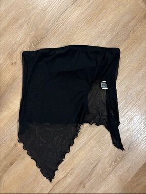 Women's Black Sheer Asymmetric top